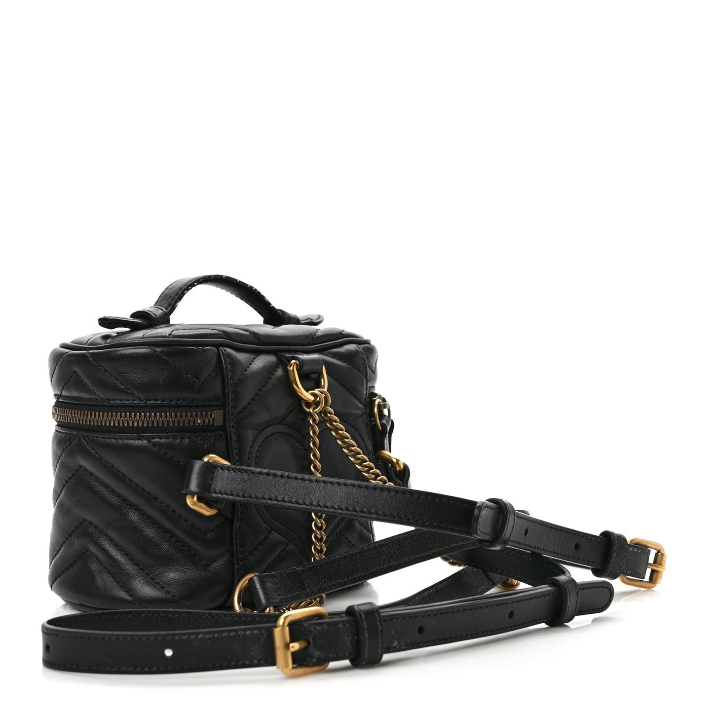 Calfskin Matelasse Mini GG Marmont Round Backpack Black