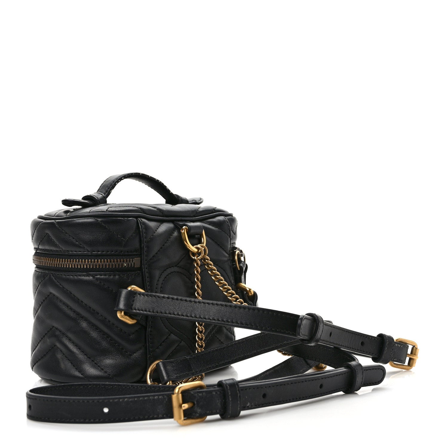 Gucci Calfskin Matelasse Mini GG Marmont Round Backpack Black 3 of 14