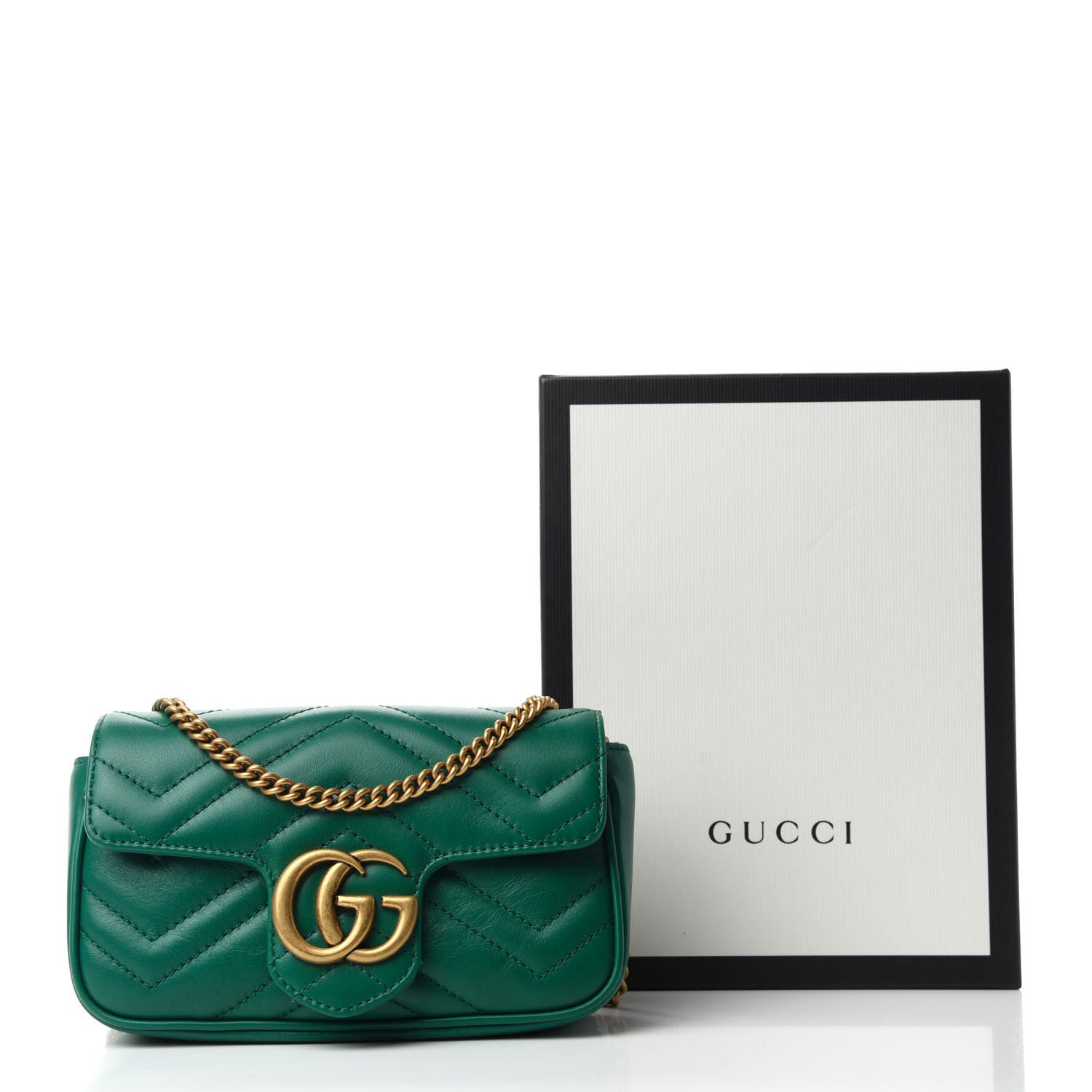 Gucci Calfskin Matelasse Super Mini GG Marmont Shoulder Bag Emerald Green 11 of 11