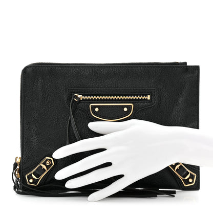 Balenciaga Chevre Gold Metallic Edge Hardware Pouch Black 2 of 9