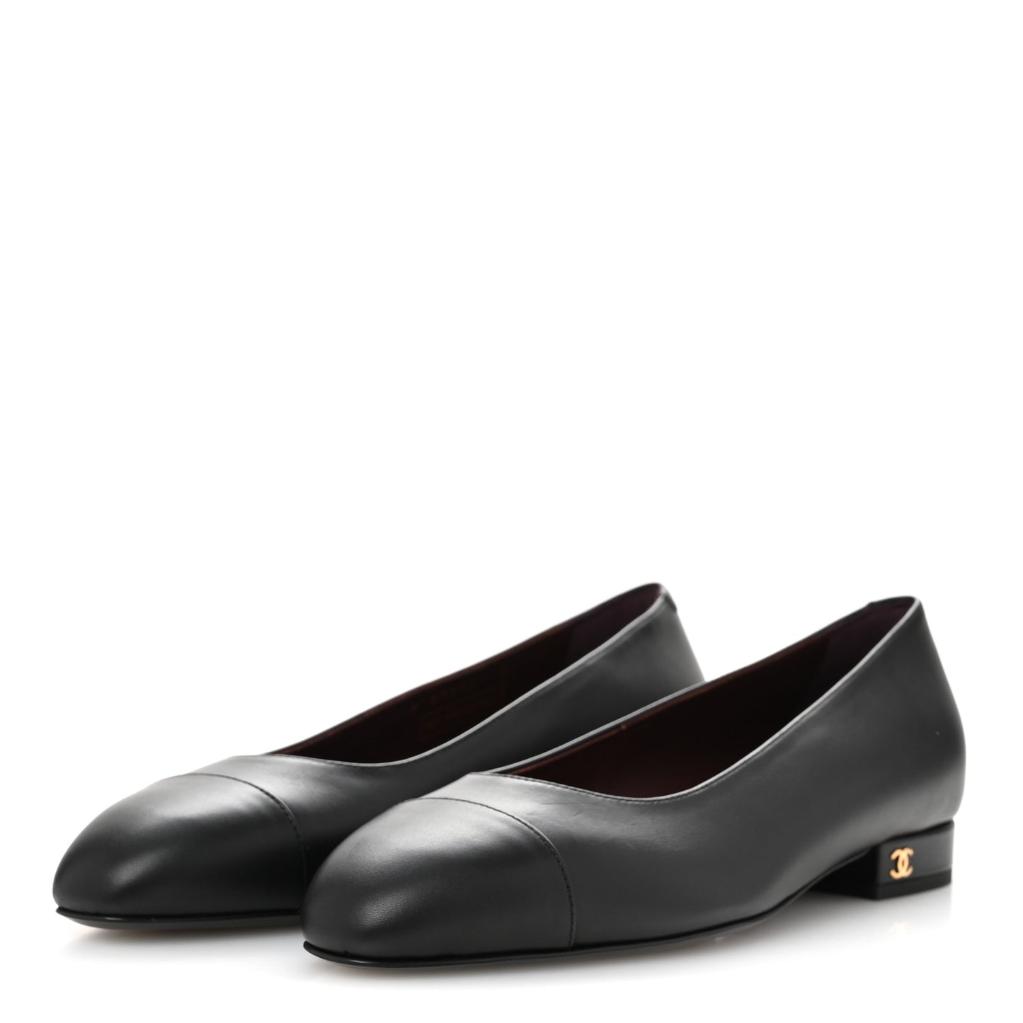 Lambskin Cap Toe Ballerina Flats 37 Black