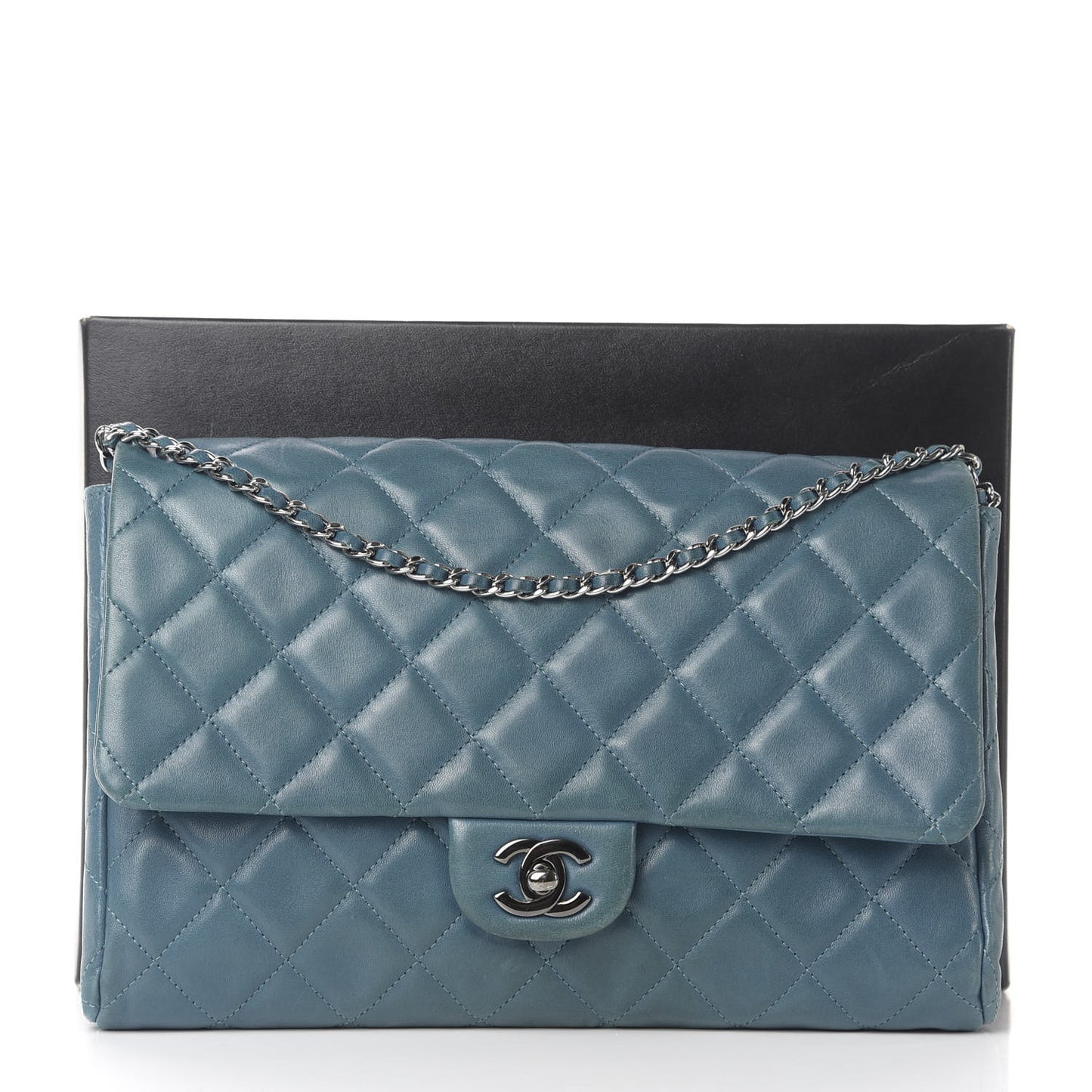 Lambskin Quilted Clutch With Chain Flap Turquoise