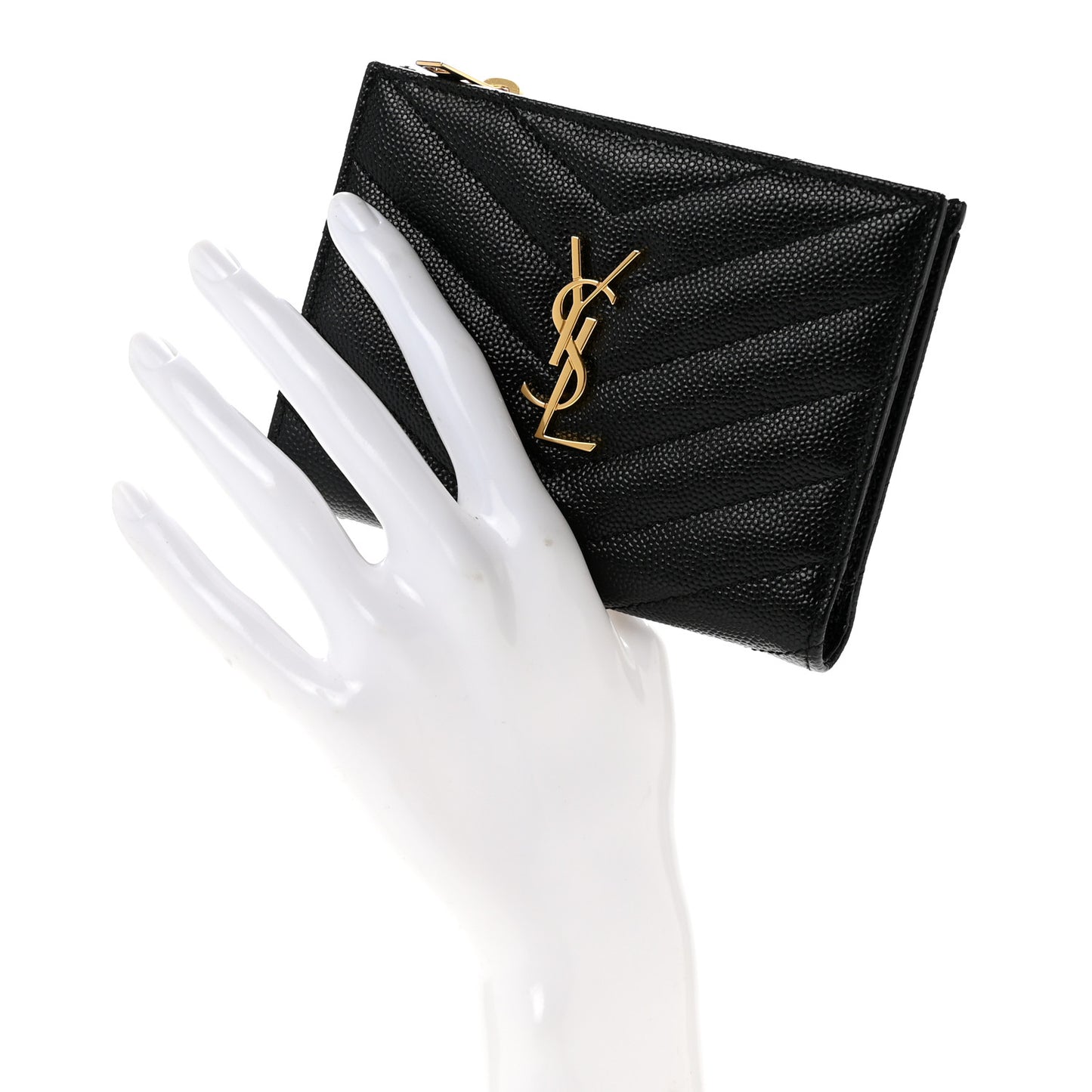 Grain De Poudre Matelasse Chevron Monogram Zipped Two-Part Wallet Black