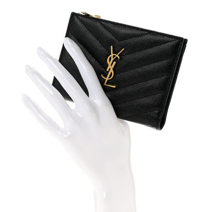 Saint Laurent Grain De Poudre Matelasse Chevron Monogram Zipped Two-Part Wallet Black 2 of 11