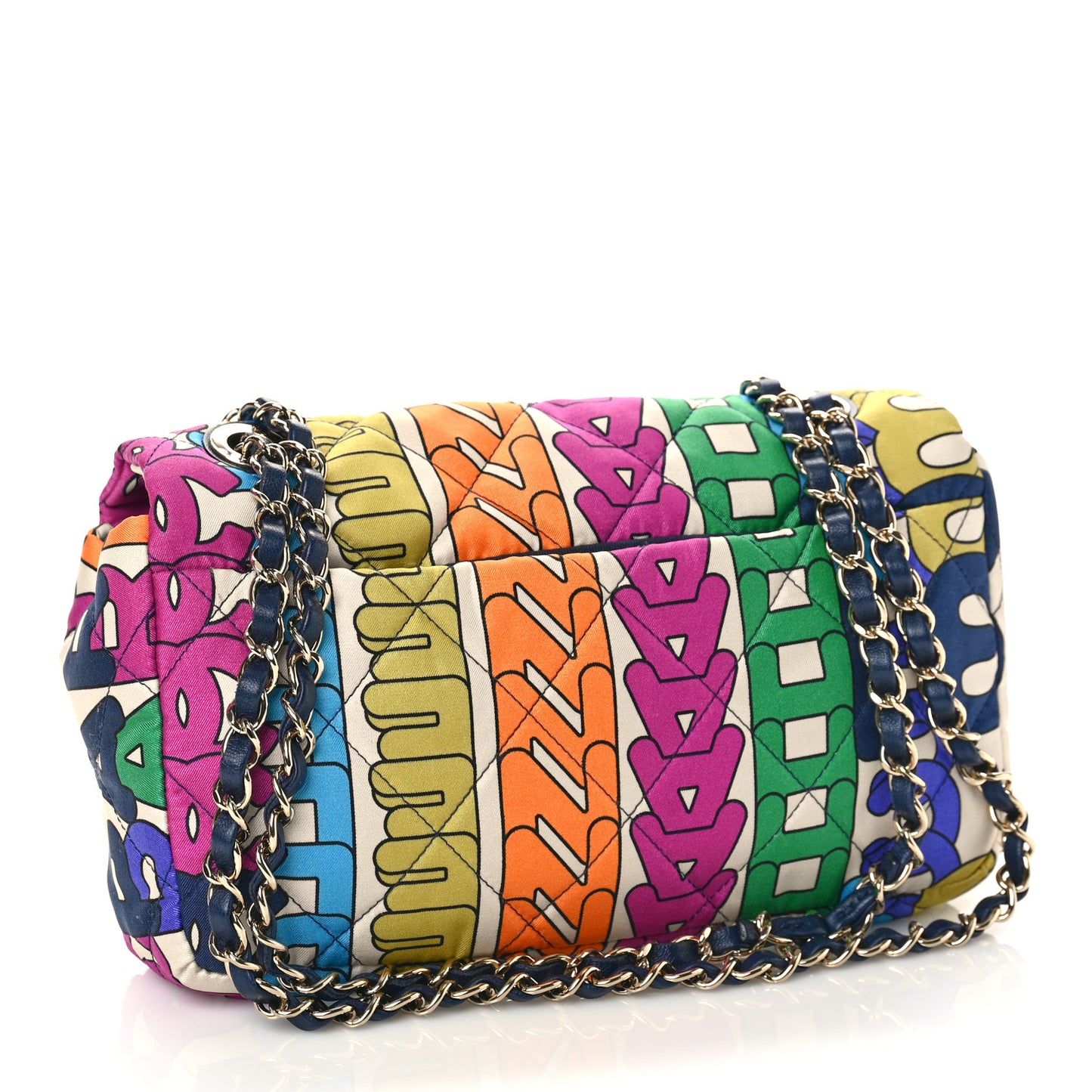 Printed Fabric Quilted Logo Single Flap Bag Multicolor