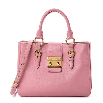 Miu Miu Goatskin Madras Shopping Tote Rosa 1 of 27