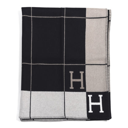 Hermes Wool Cashmere Avalon III Blanket Ecru Black 1 of 4