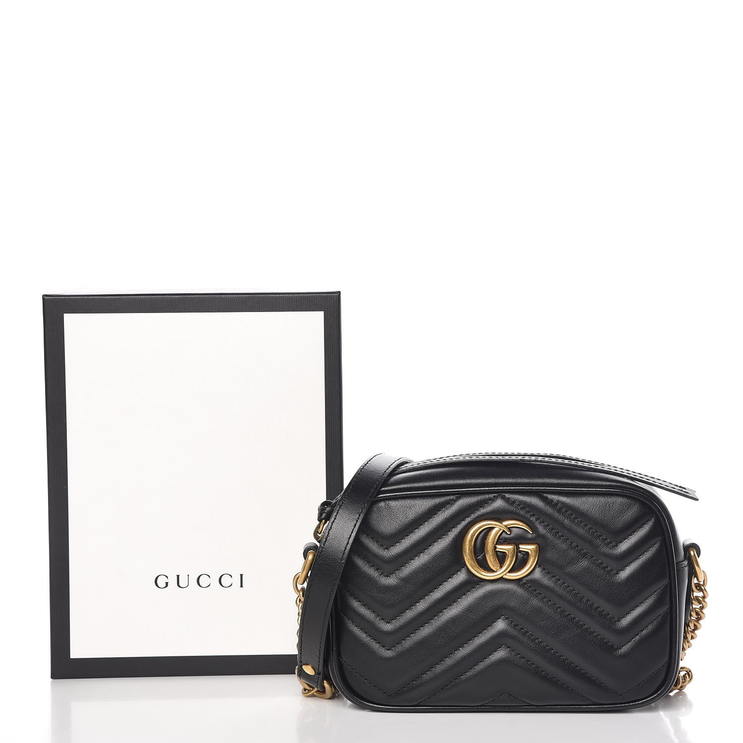 Gucci Calfskin Matelasse Mini GG Marmont Chain Shoulder Bag Black 8 of 8