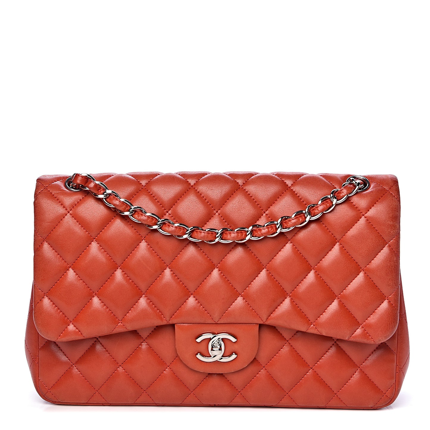 Lambskin Quilted Jumbo Double Flap Red