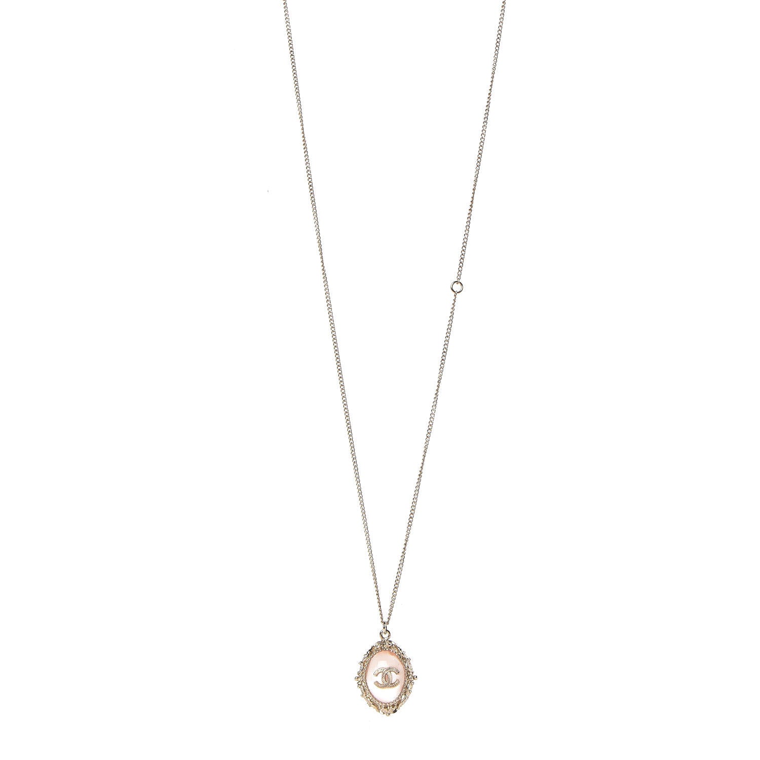 Chanel Resin CC Medallion Pendant Necklace Gold Pink 1 of 7