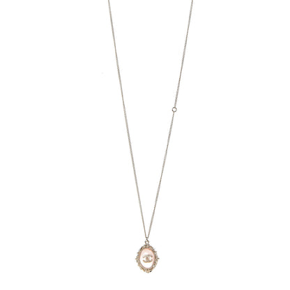 Chanel Resin CC Medallion Pendant Necklace Gold Pink 1 of 7