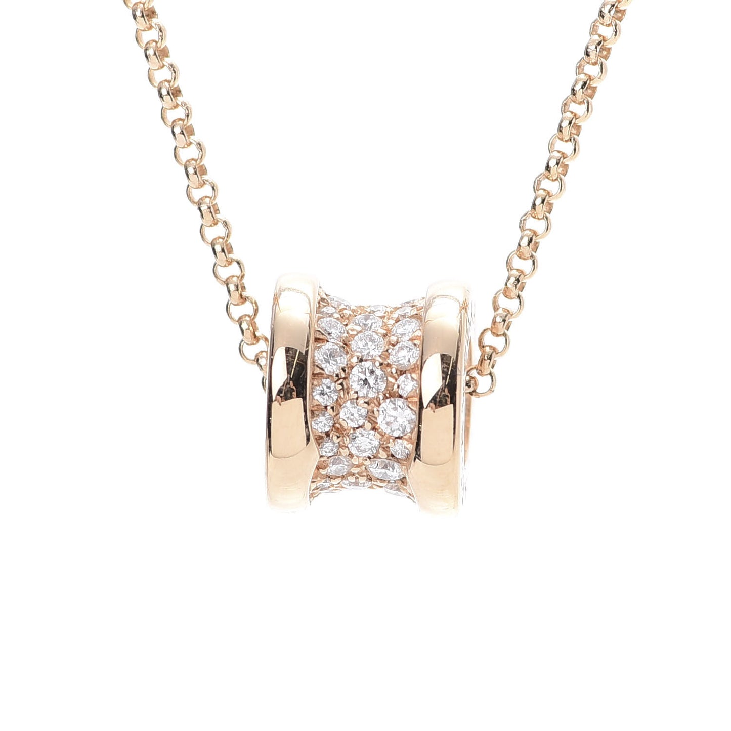 18K Yellow Gold Diamond Small B.Zero1 Pave Pendant Necklace