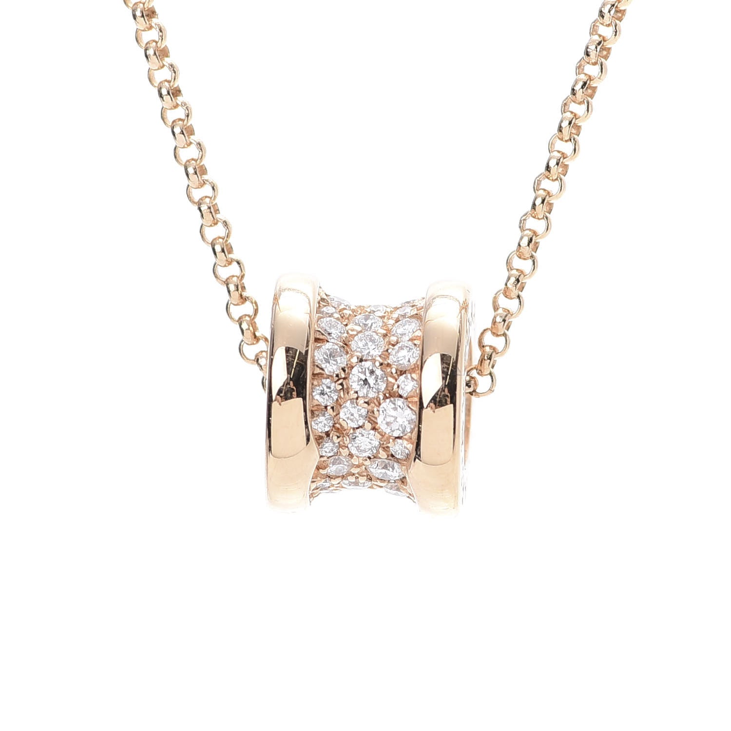Bulgari 18K Yellow Gold Diamond Small B.Zero1 Pave Pendant Necklace 4 of 7