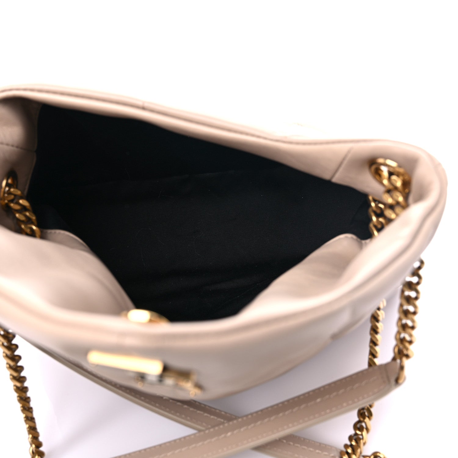Saint Laurent Lambskin Quilted Small Loulou Puffer Monogram Chain Satchel Dark Beige 5 of 10