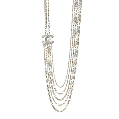 Chanel Crystal CC Multi Strand Long Chain Necklace Silver 1 of 3