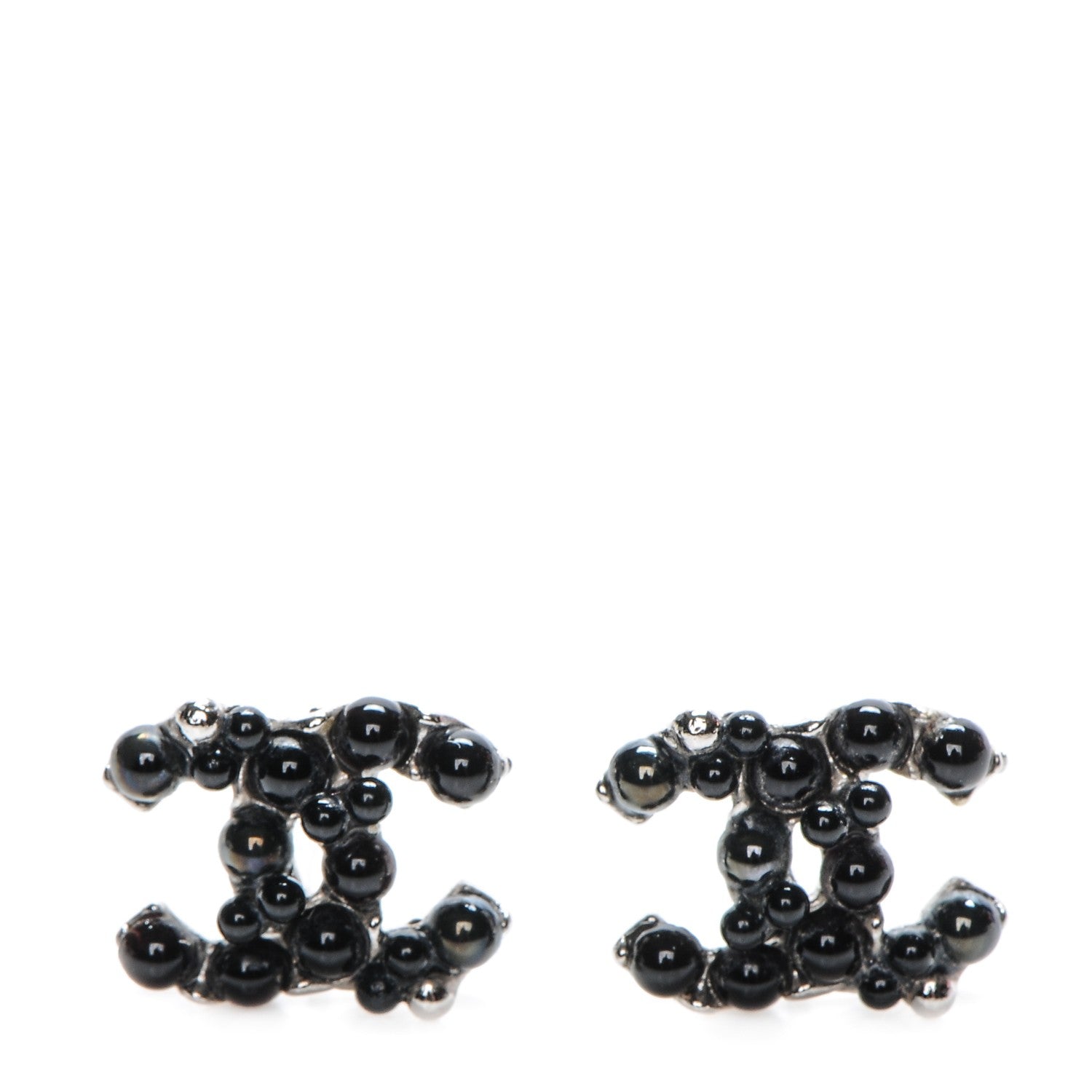 Chanel Pearl CC Earrings Black Silver 1 of 4