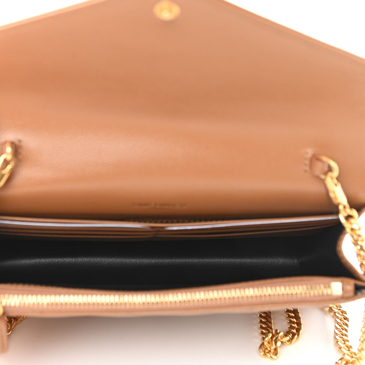 Grain De Poudre Matelasse Chevron Monogram Envelope Chain Wallet Natural Dark