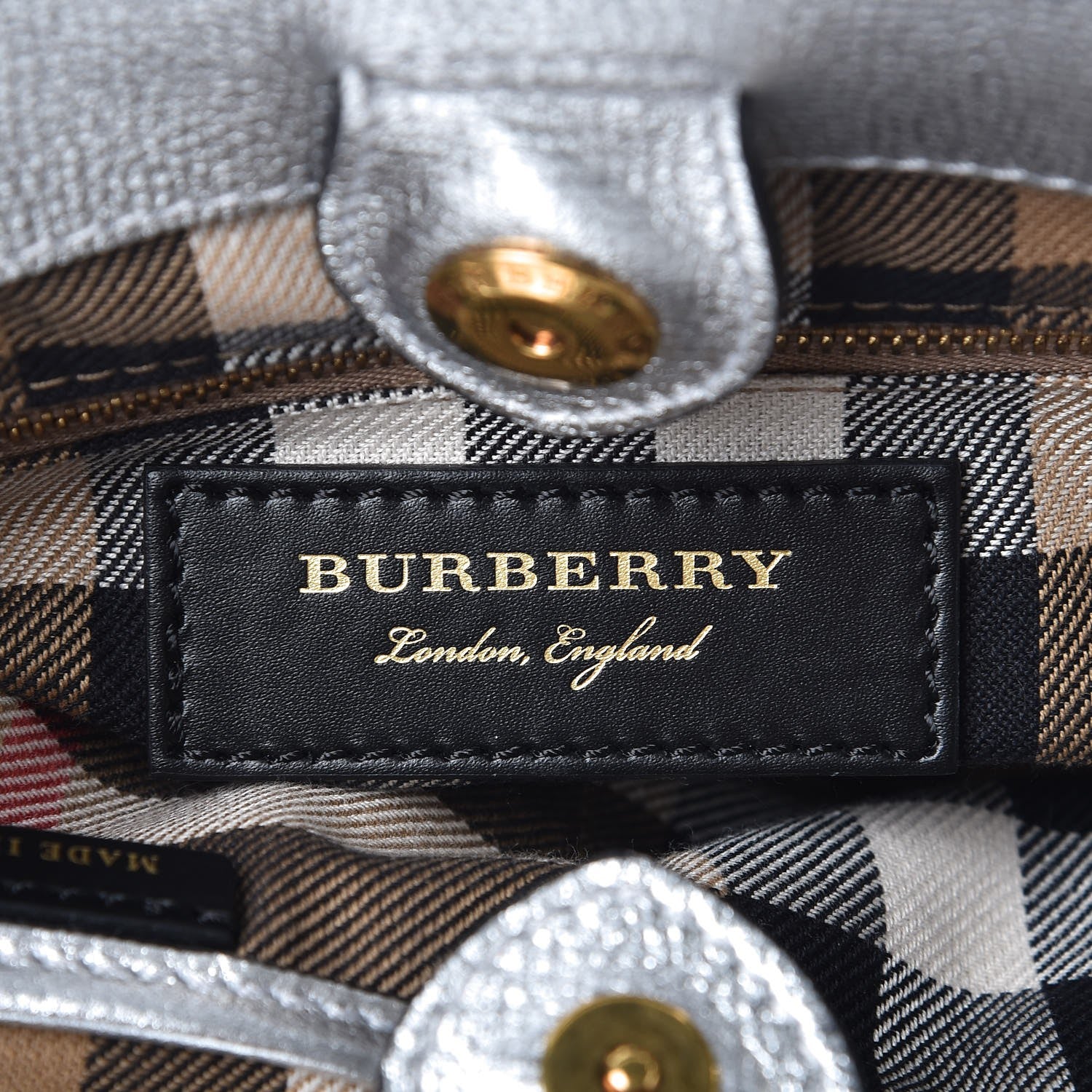 Burberry Metallic Calfskin Broguing Small Banner Tote Silver 6 of 8