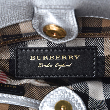 Burberry Metallic Calfskin Broguing Small Banner Tote Silver 6 of 8