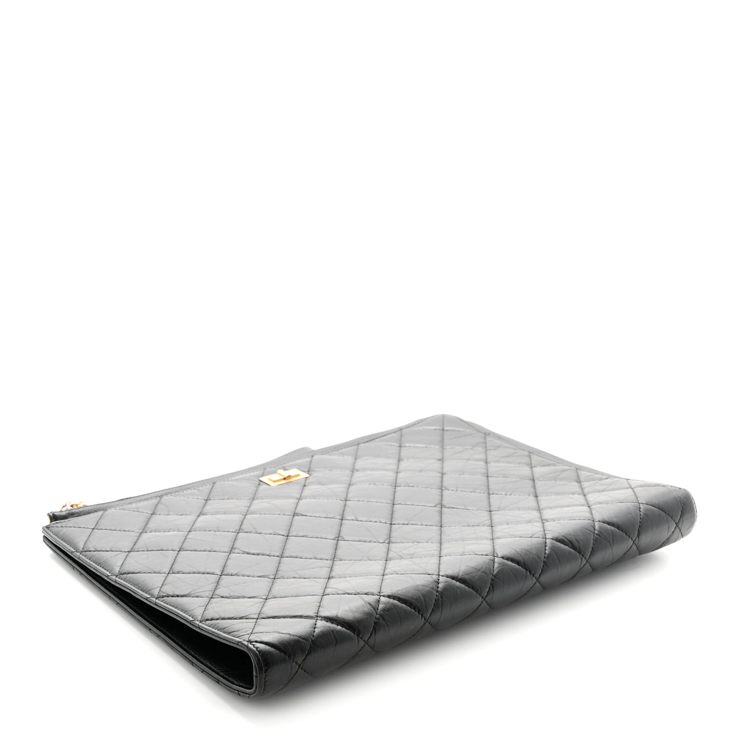 Aged Calfskin Quilted 2.55 Reissue Pouch With Handle Black