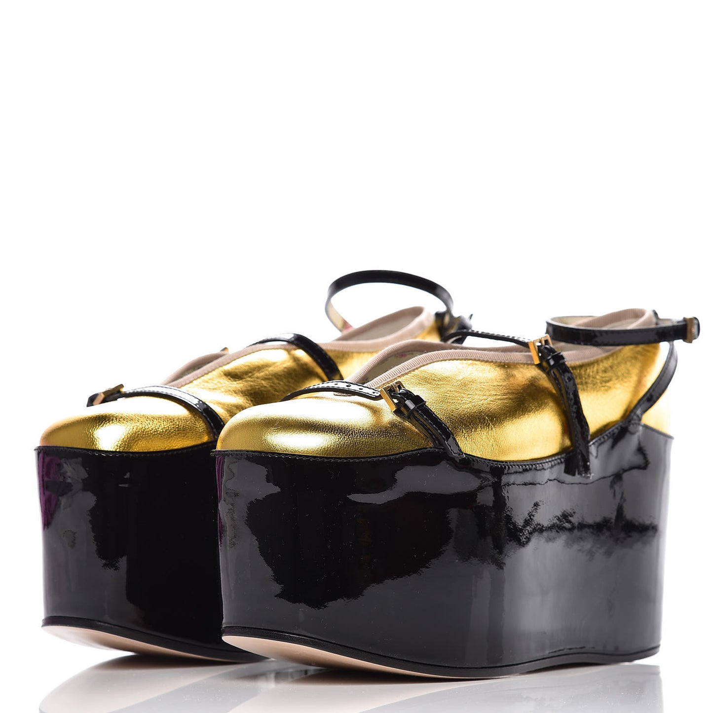 Metallic Nappa Patent Hannelore Detachable Platform Sandals 35.5 Gold