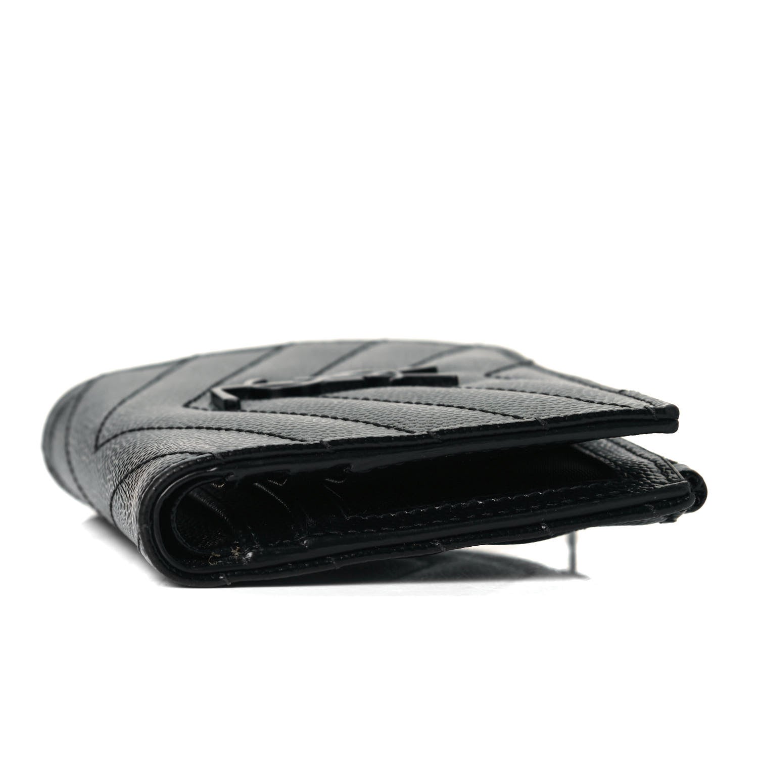 Saint Laurent Grain De Poudre Matelasse Chevron Monogram Zipped Card Case Black 9 of 13