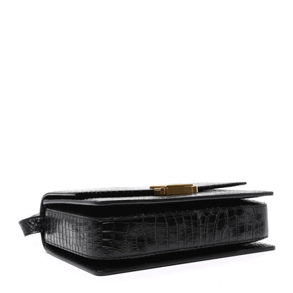 Saint Laurent Calfskin Crocodile Embossed Medium Bellechasse Satchel Black 4 of 9