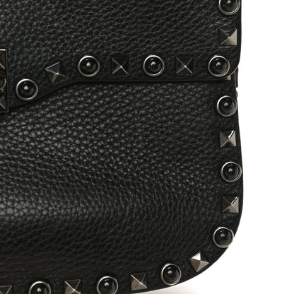 Valentino Garavani Pebbled Calfskin Onyx Medium Rockstud Rolling Flap Saddle Bag Black 9 of 21
