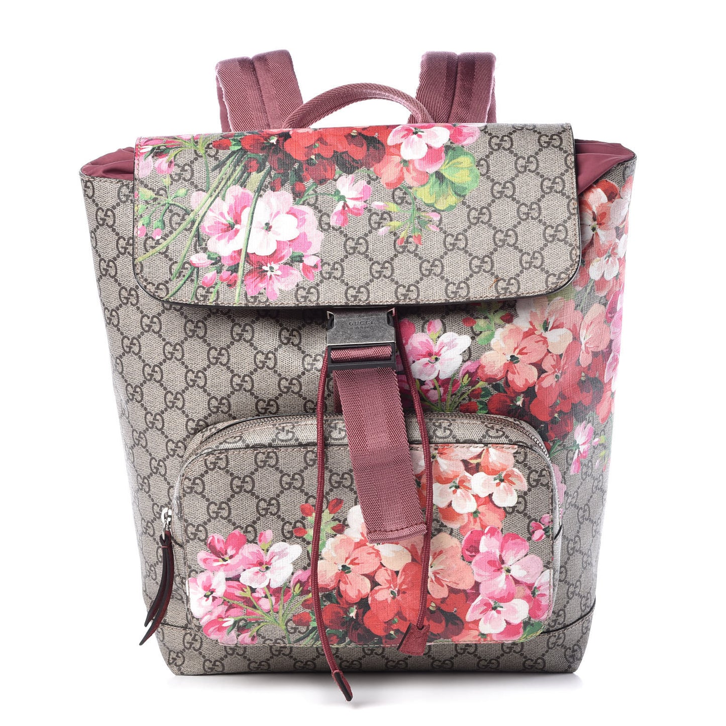 GG Supreme Monogram Blooms Medium Single Buckle Backpack Beige Multicolor Dry Rose