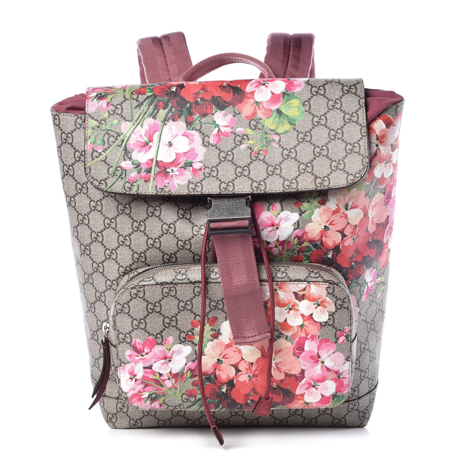 Gucci GG Supreme Monogram Blooms Medium Single Buckle Backpack Beige Multicolor Dry Rose 1 of 13