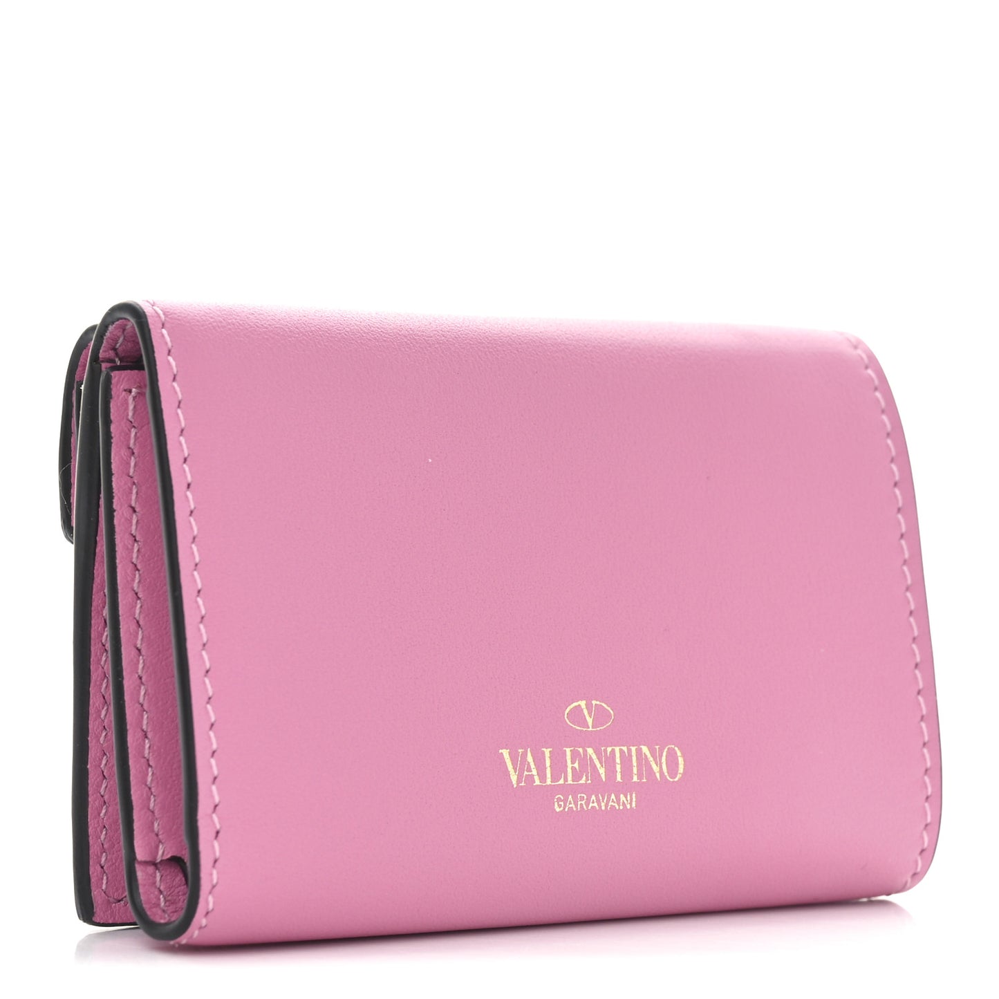 Calfskin Small Tri-Fold Rockstud Wallet Pink
