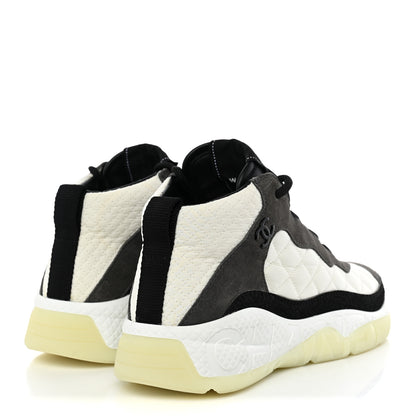 Chanel Nylon Suede Calfskin Womens Sneakers 38 White Grey 4 of 10