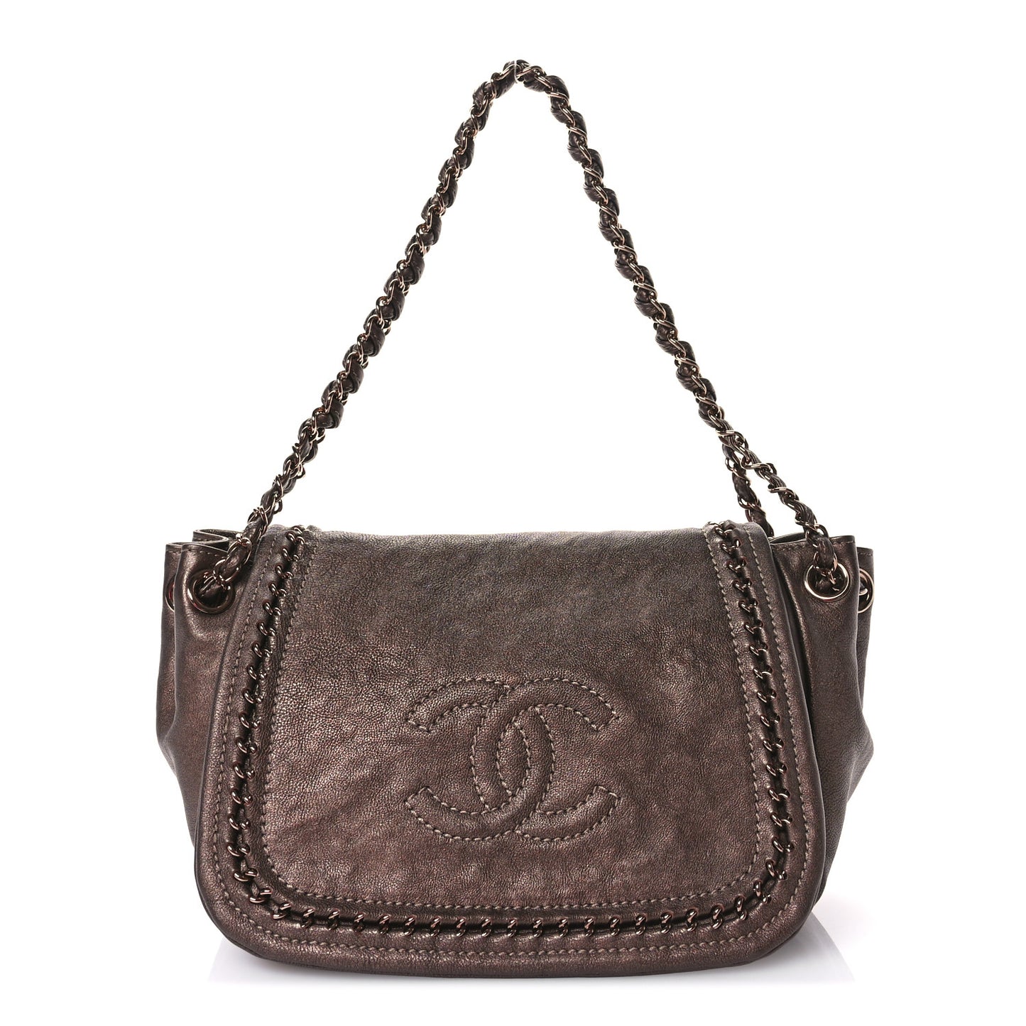 Metallic Deerskin Small Luxe Ligne Flap Bronze