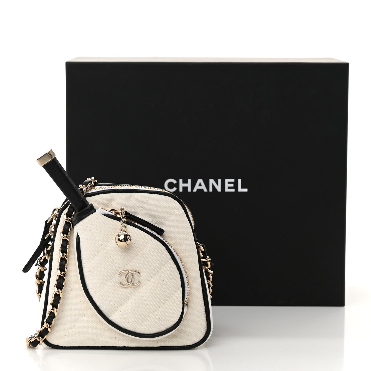 Canvas Calfskin Tennis Racket Mini Bag White Black