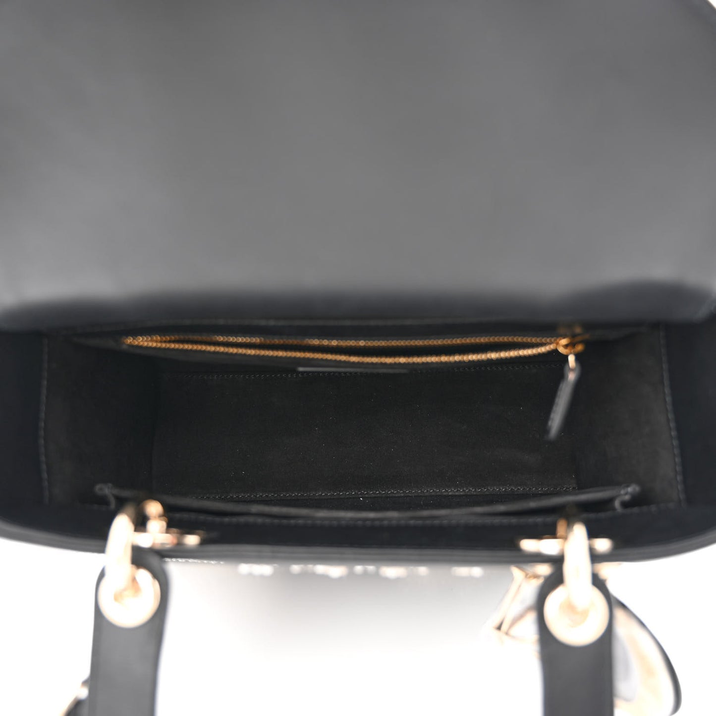 Calfskin Beaded Embroidered Ramage Butterfly Medium Lady Dior Black White Black White