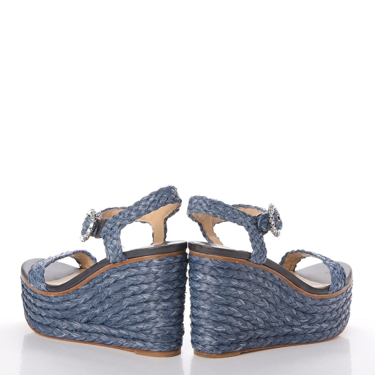 Woven Raffia Crystal Buckle Nylah 100 Platform Wedges 39 Dusk Blue