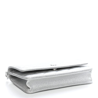 Chanel Glittered Metallic Caviar Quilted Wallet On Chain WOC Silver 4 of 9
