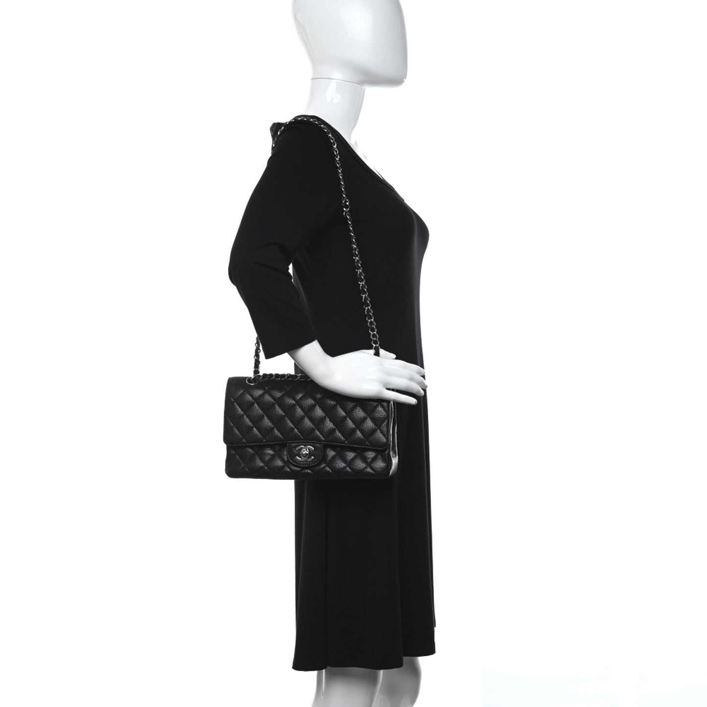 Caviar Quilted Medium Double Flap Black