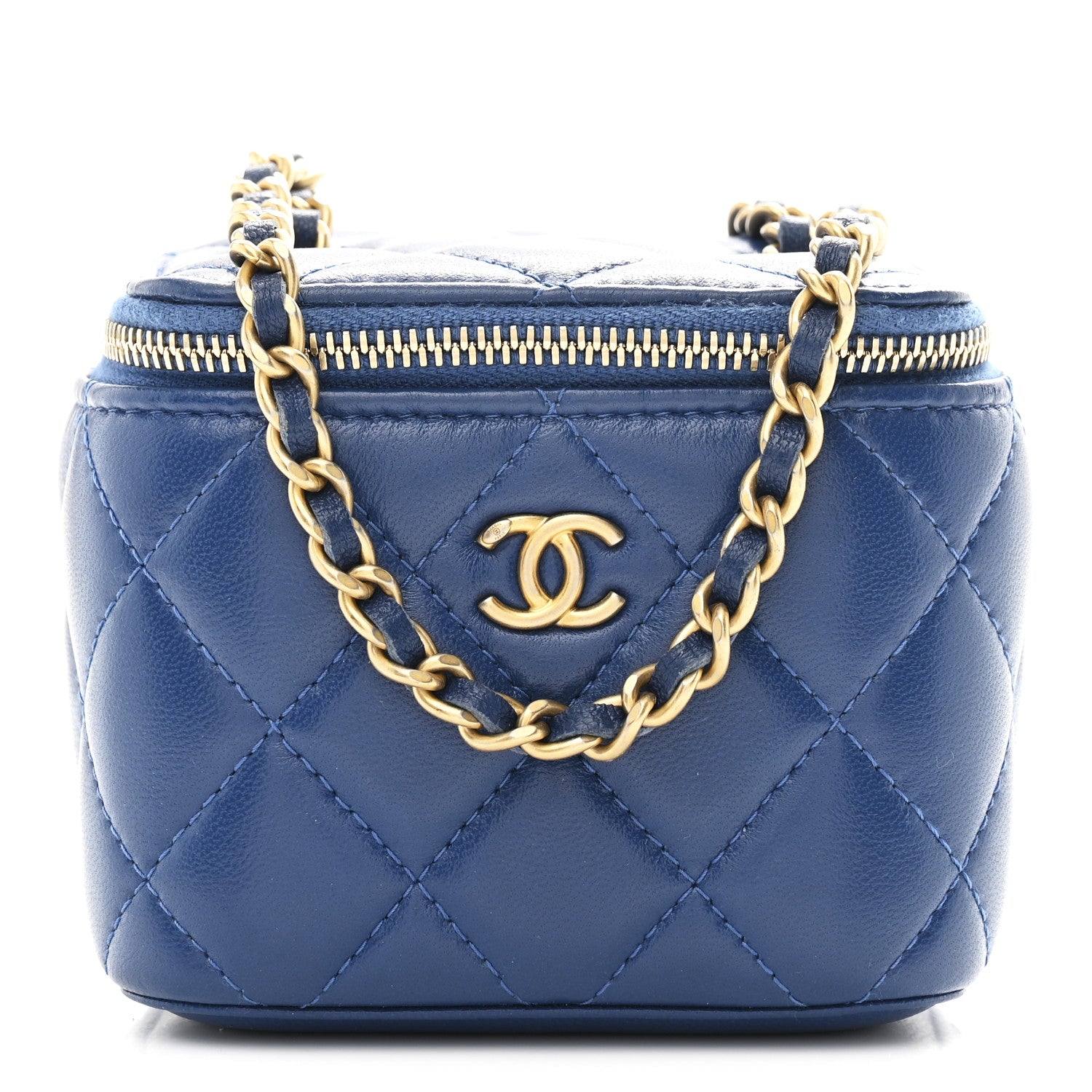Chanel Lambskin Quilted Pearl Crush Mini Vanity Case With Chain Blue 1 of 10