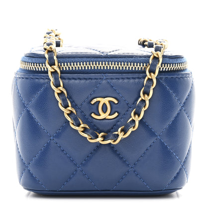 Chanel Lambskin Quilted Pearl Crush Mini Vanity Case With Chain Blue 1 of 10