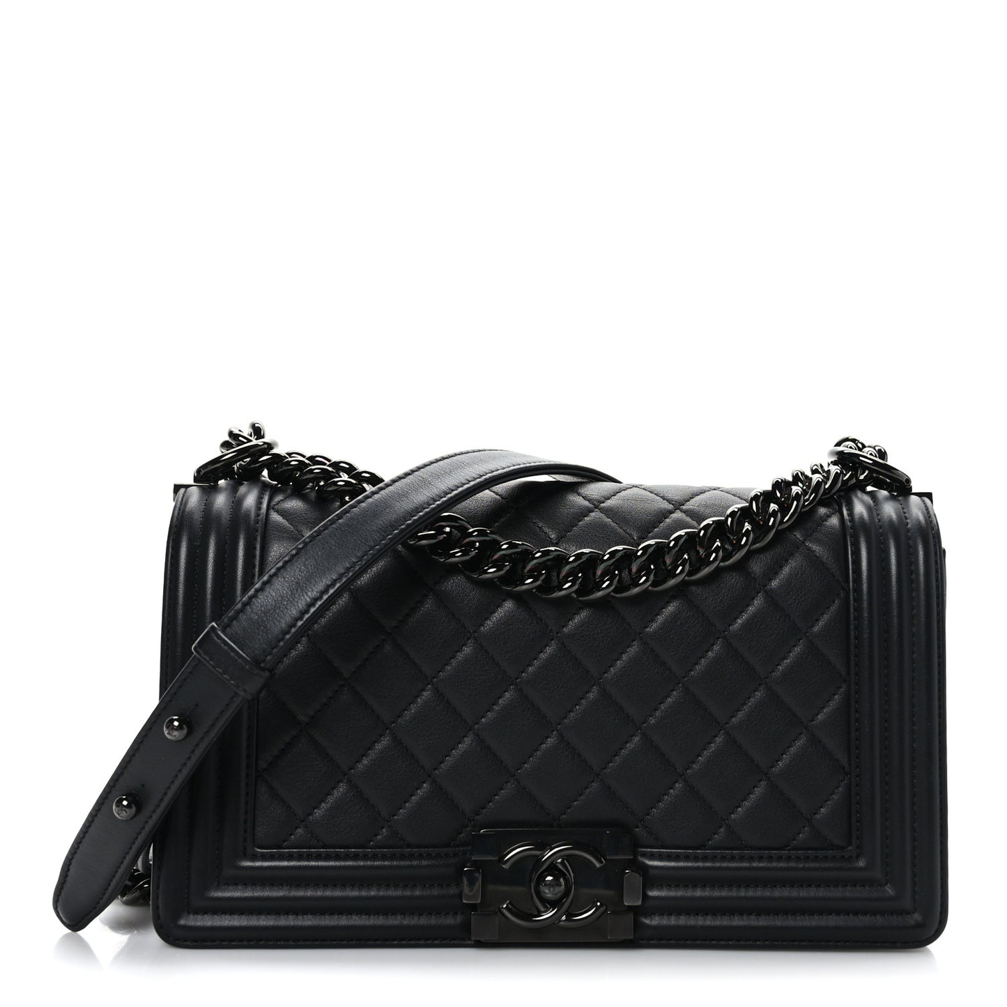 Calfskin Quilted Medium Boy Flap So Black