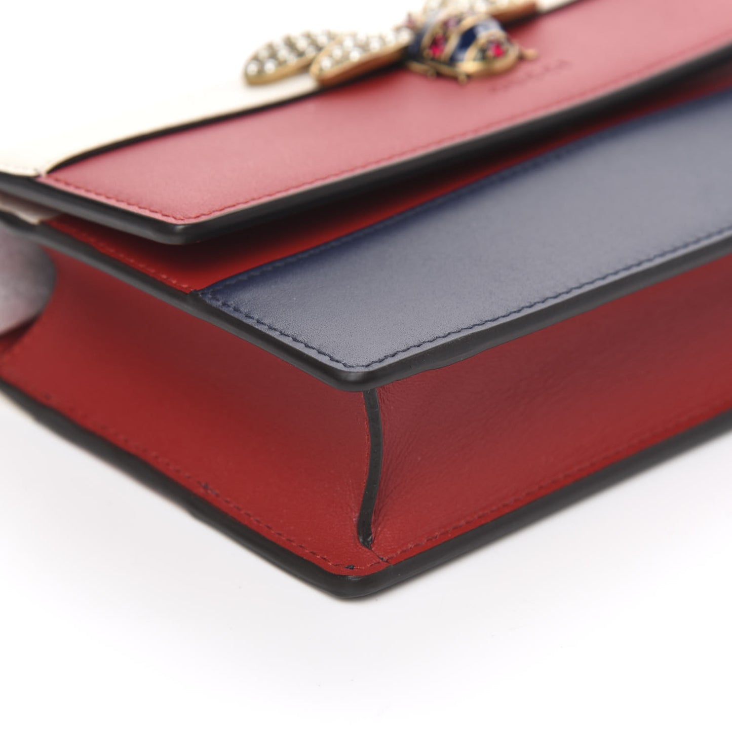 Calfskin Queen Margaret Chain Wallet Blue Agata Hibiscus Red Mystic White
