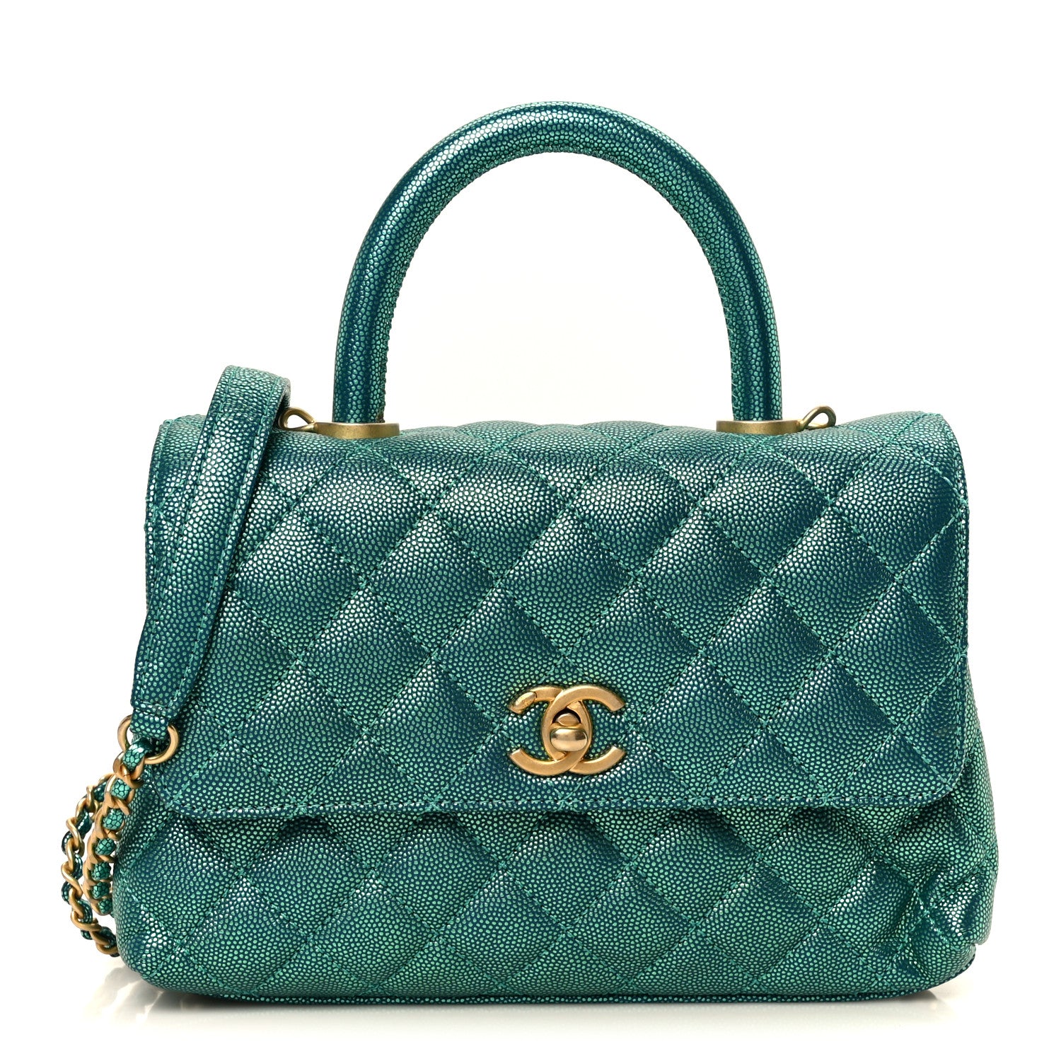Chanel Metallic Caviar Quilted Mini Coco Handle Flap Blue 1 of 11
