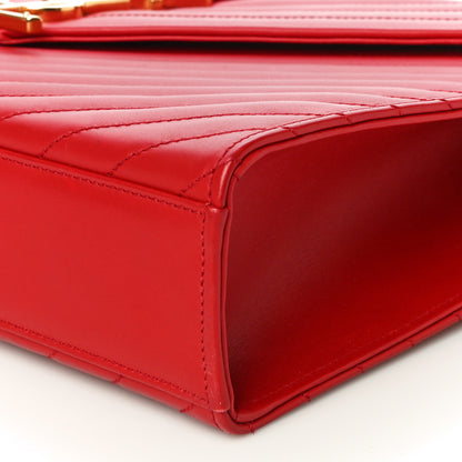 Saint Laurent Smooth Calfskin Matelasse Chevron Large Monogram Satchel Red 9 of 12
