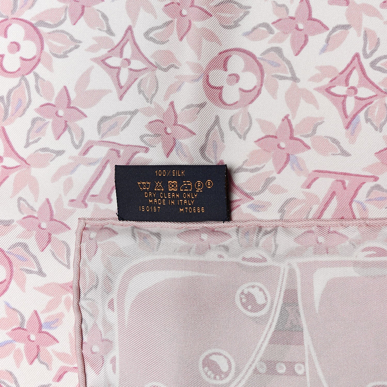 Louis Vuitton Silk Monogram Trunk Floral Print Square Scarf Rose Poudre 4 of 5