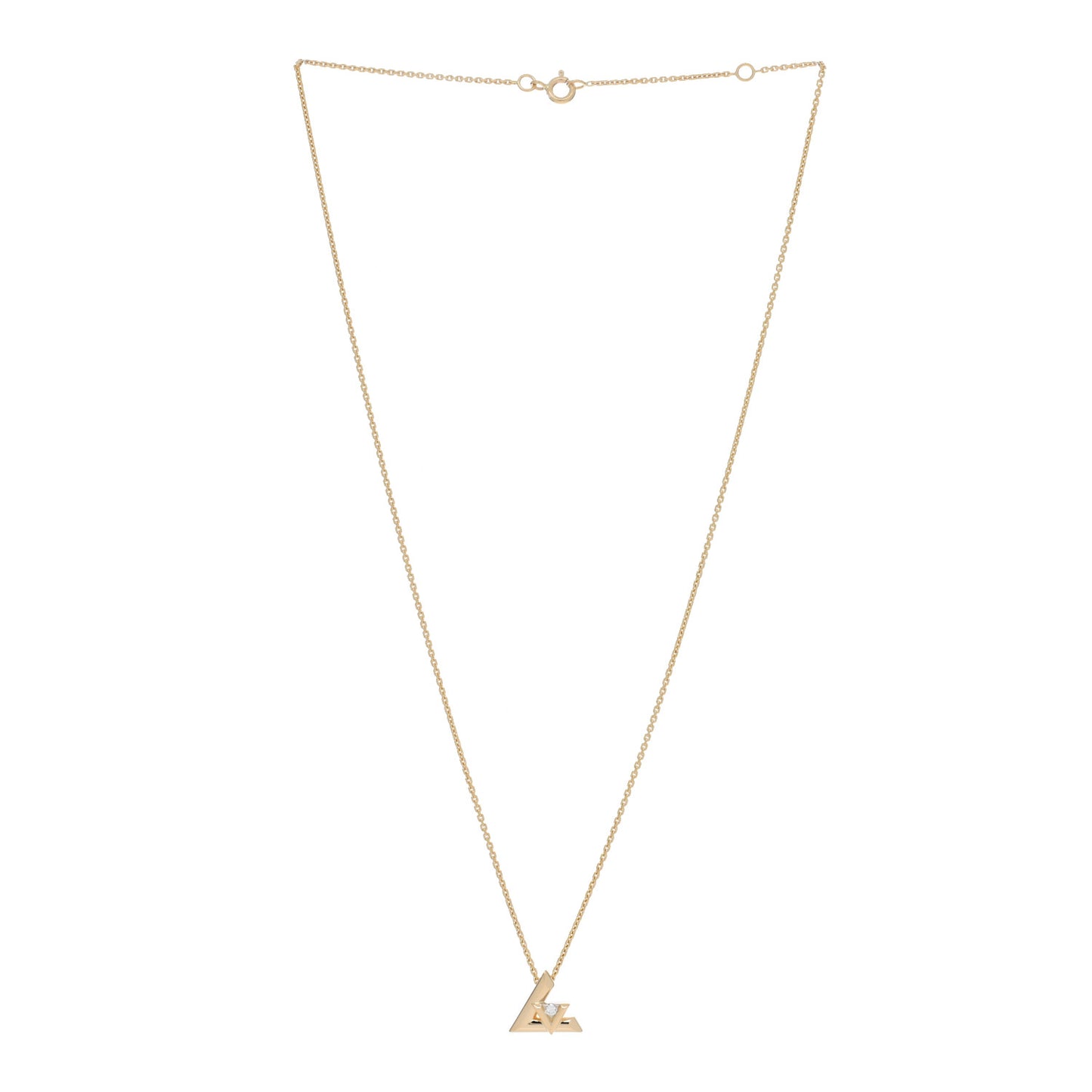 18K Yellow Gold Diamond Small LV Volt One Pendant Necklace