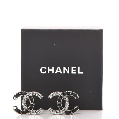 Chanel Crystal Baguette Lambskin Large CC Earrings Silver Black 6 of 6