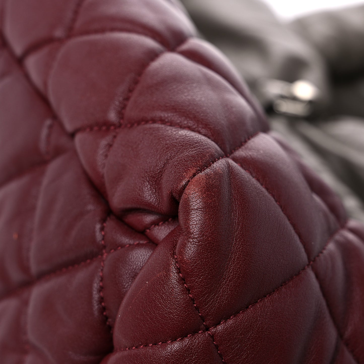 Lambskin Quilted Small Coco Cocoon Reversible Tote Grey Burgundy