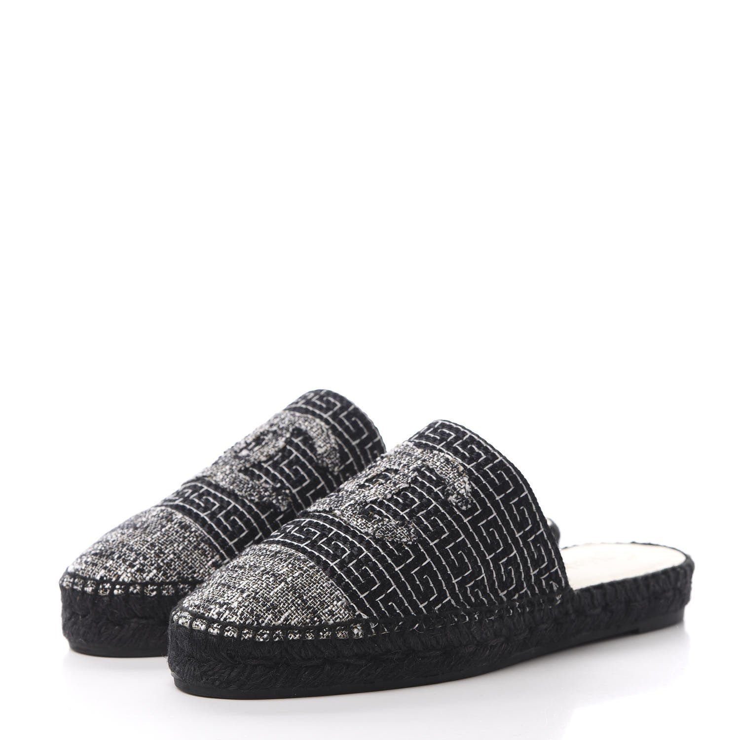 Chanel Tweed CC Espadrilles Mule 38 Black 3 of 10