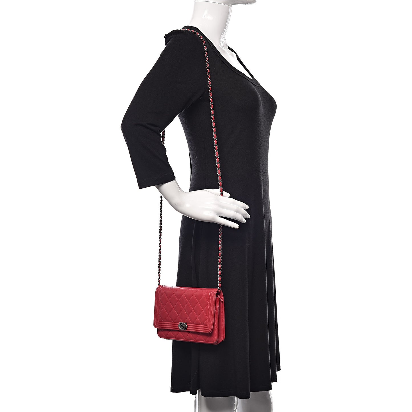 Calfskin Quilted Boy Wallet On Chain WOC Red